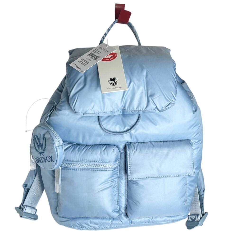 NEW Wildfox Parachute BACKPACK & COIN PURSE Blue Puffy Nylon HANDBAG Lightweight